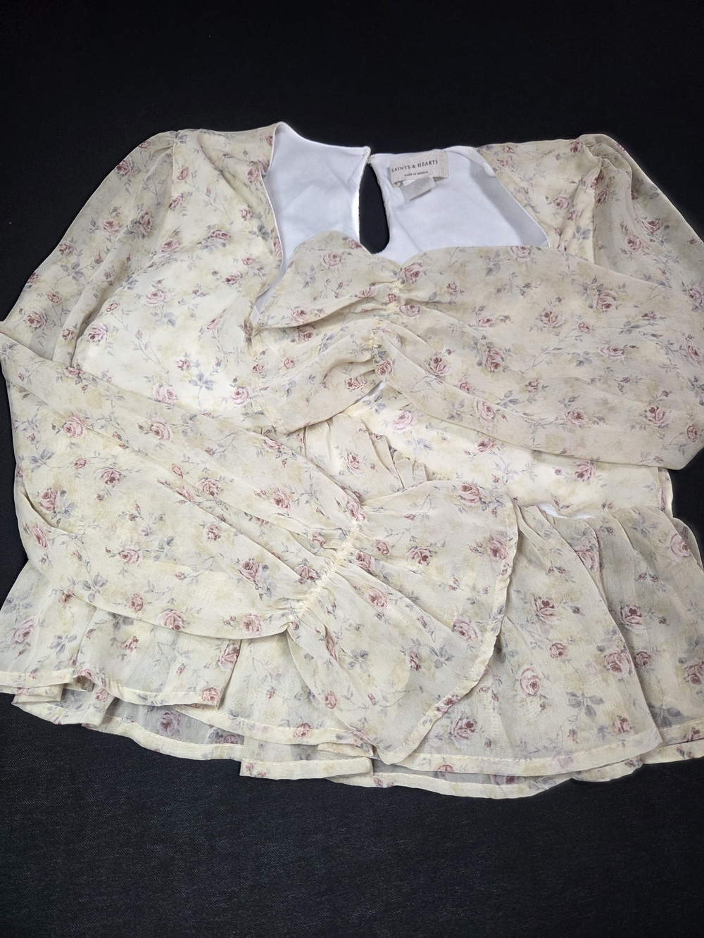Chelsea & Violet Floral Peplum Blouse - Cream with Pink Roses